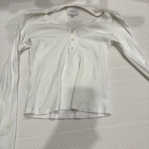 Reformation White Ribbed Henley